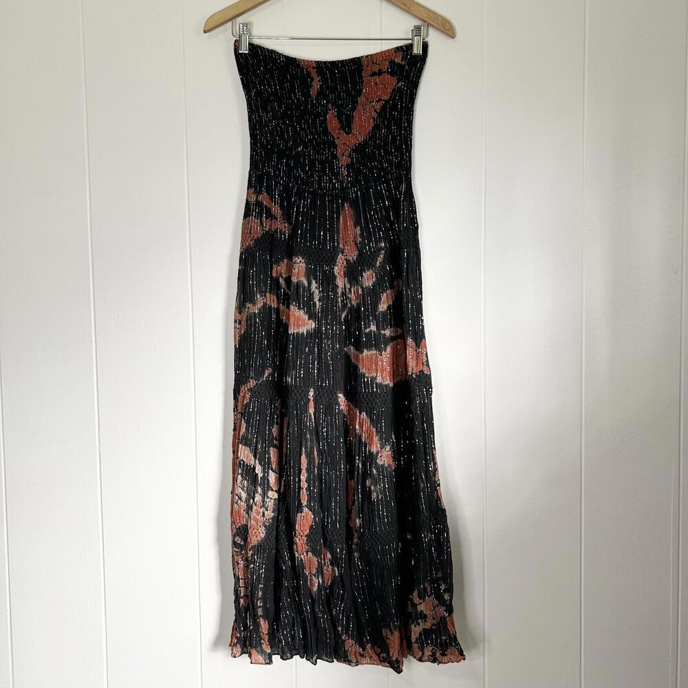 Sapogee Boho Coachella Tie Dye Shimmery Strapless Tiered Dress Women's Large